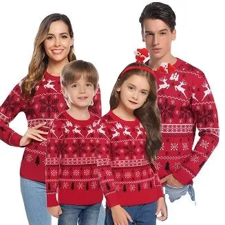 Christmas Sweater Jacquard Tsim Unisex Tsev Neeg Knitwear Teeb Sweater