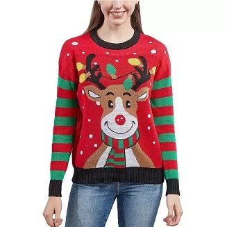 Ugly Christmas Sweater Women's 2022 Elk Snow Tree Knitted Pullover